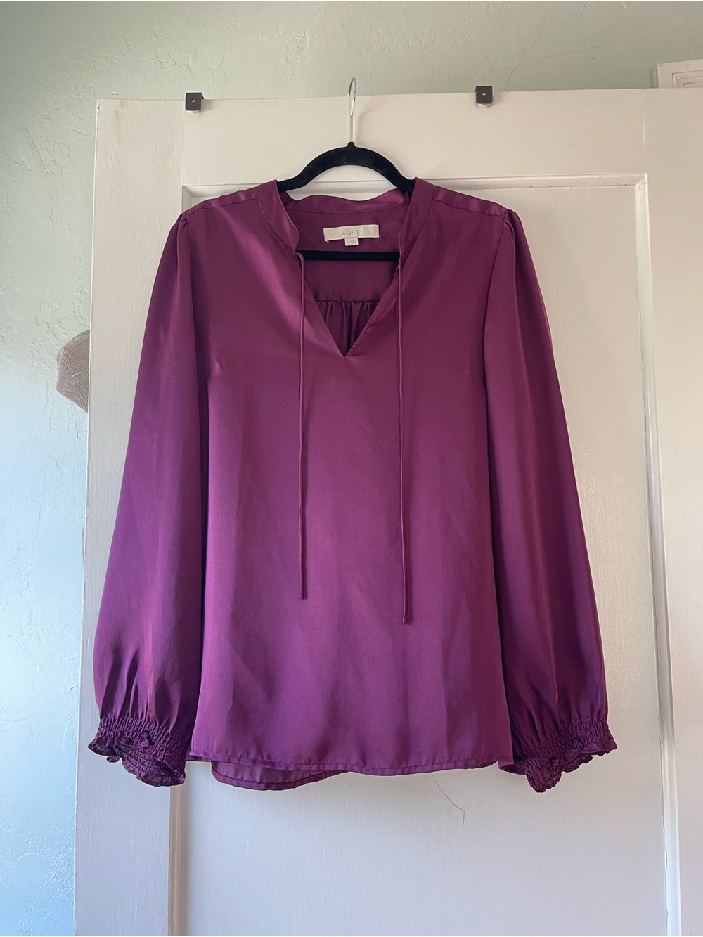 Loft Purple Tie-Neck Blouse